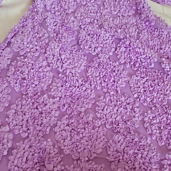 Pieces Premium 3D Rose Petal Long Sleeve Midi Fit & Flare Dress Lavender Medium - Picture 16 of 16